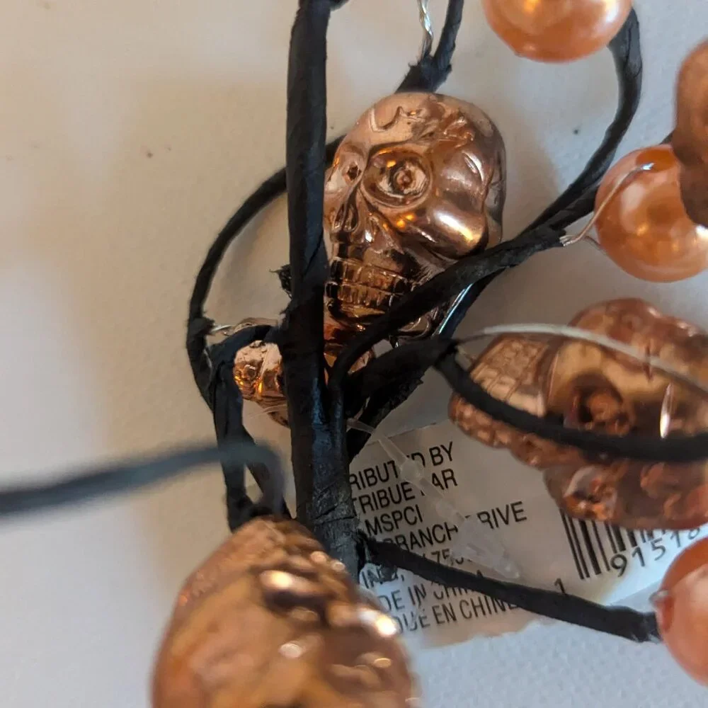 NWT Goth Skulls Pearls Orange Halloween Decoration 3 Floral Picks Ashland Decor
